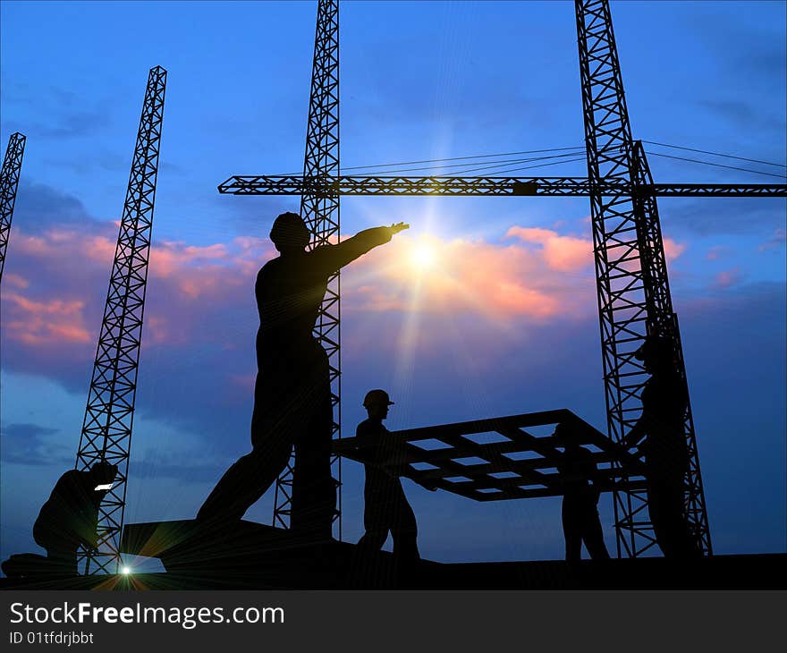 Group of the workers on a background of the sky