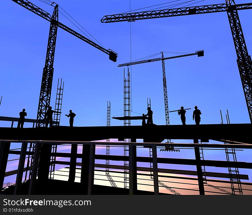 Group of the workers on a background of the sky