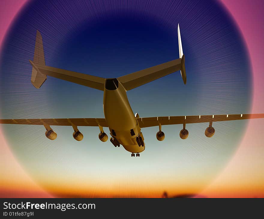 The jet plane on a background of the sky. The jet plane on a background of the sky