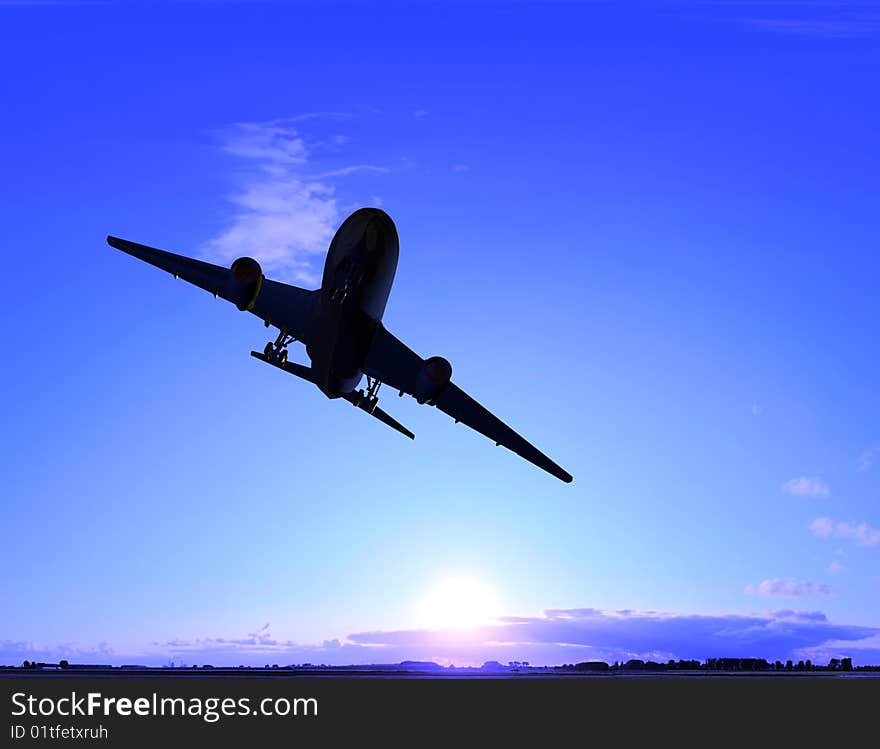 The jet plane on a background of the sky. The jet plane on a background of the sky