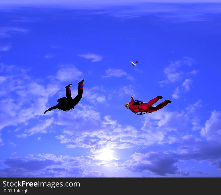 Sportsmen-parashutist soaring in sky. Sportsmen-parashutist soaring in sky