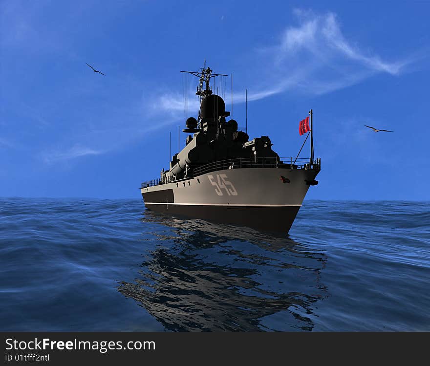 The military ship in the sea