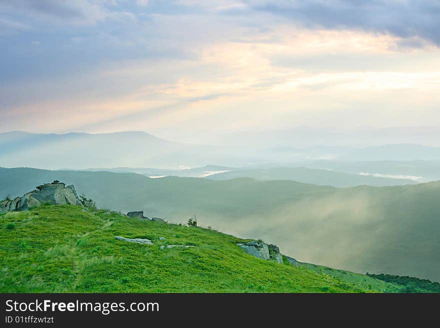 Carpathian Mountains in the sunset