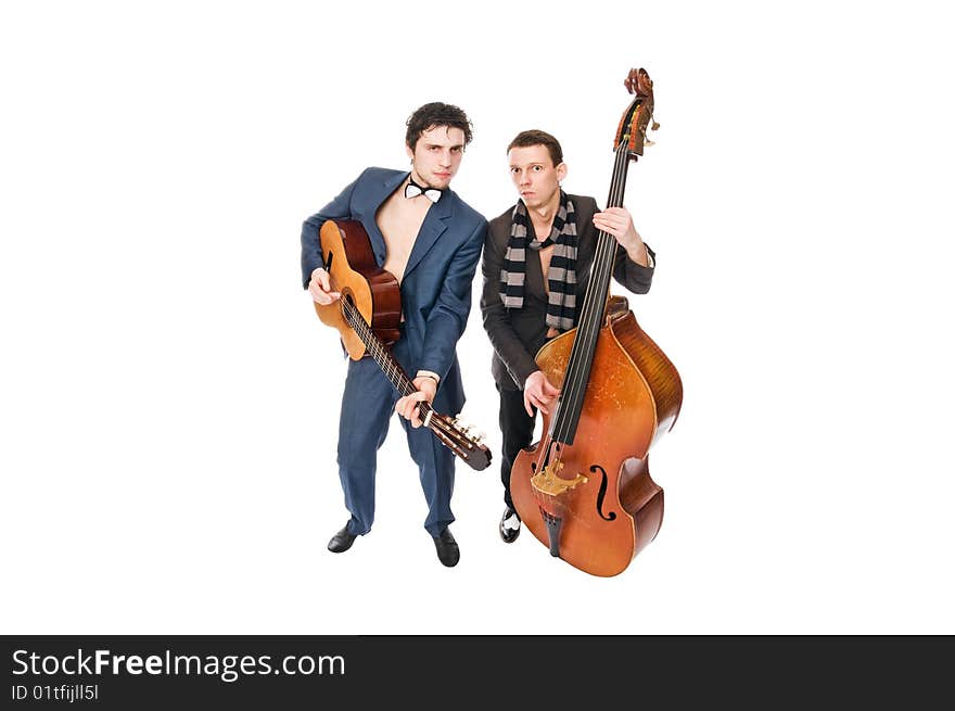 Two musicians isolated on the white background. Two musicians isolated on the white background