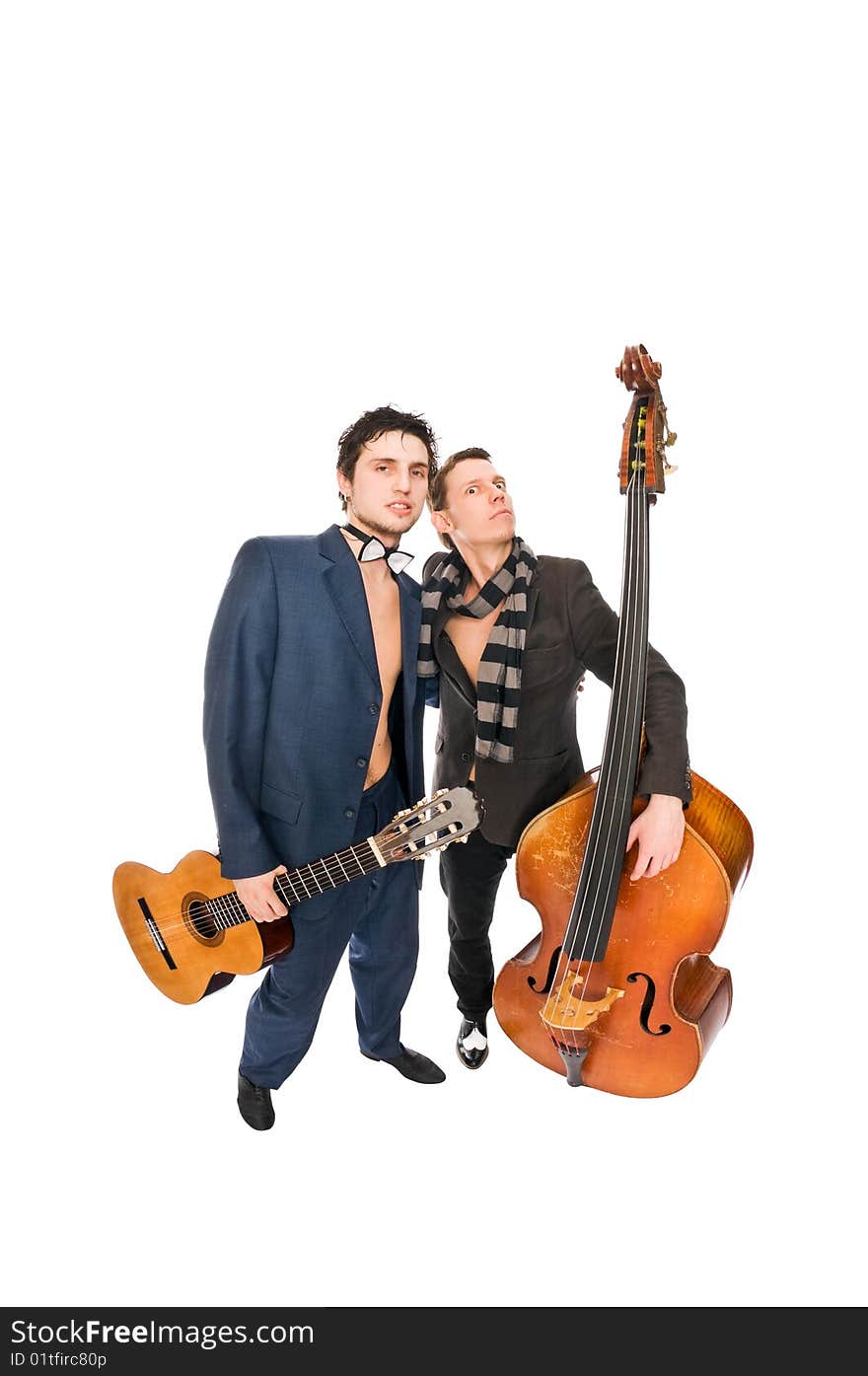 Two musicians isolated on the white background. Two musicians isolated on the white background