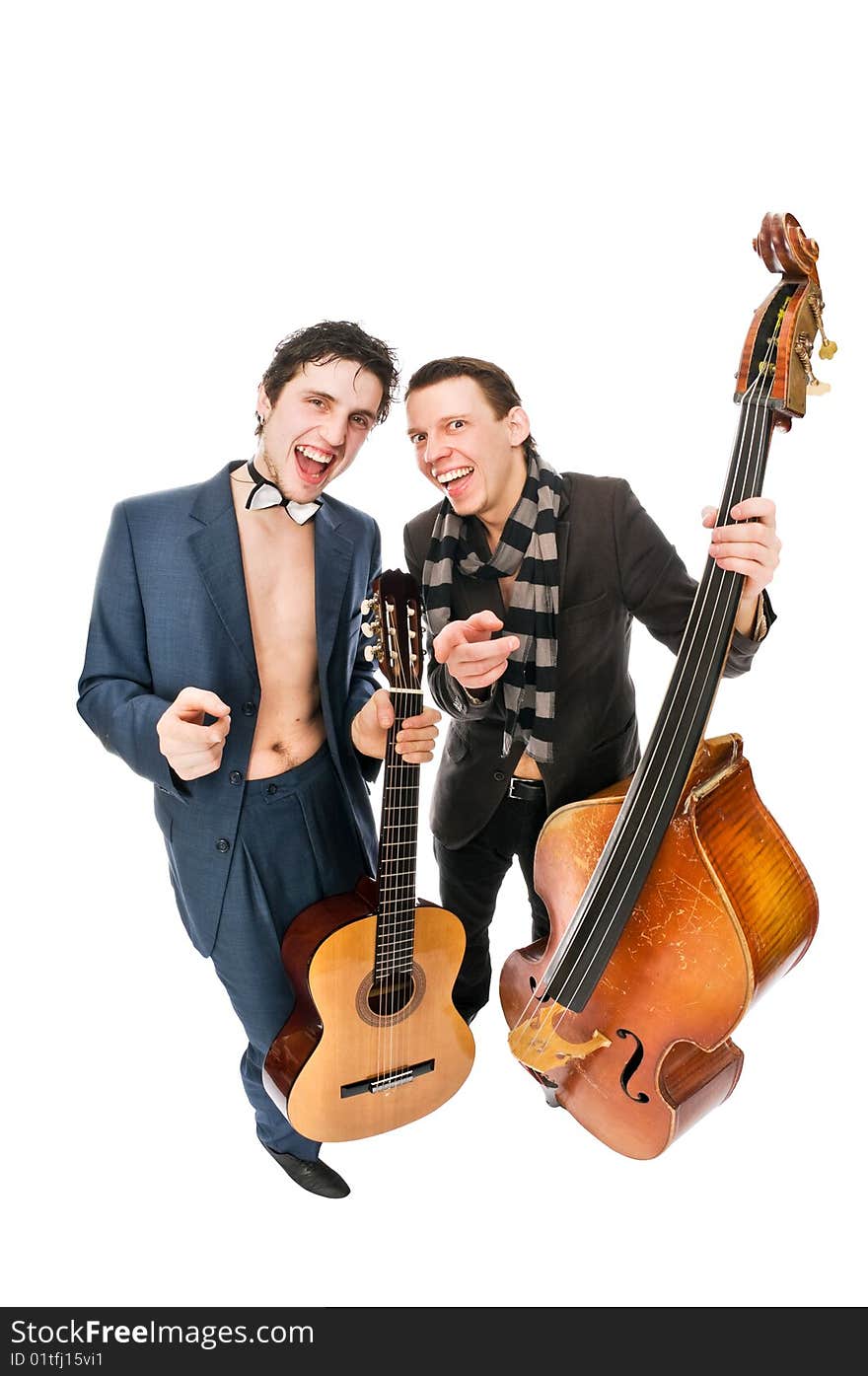 Two musicians isolated on the white background. Two musicians isolated on the white background