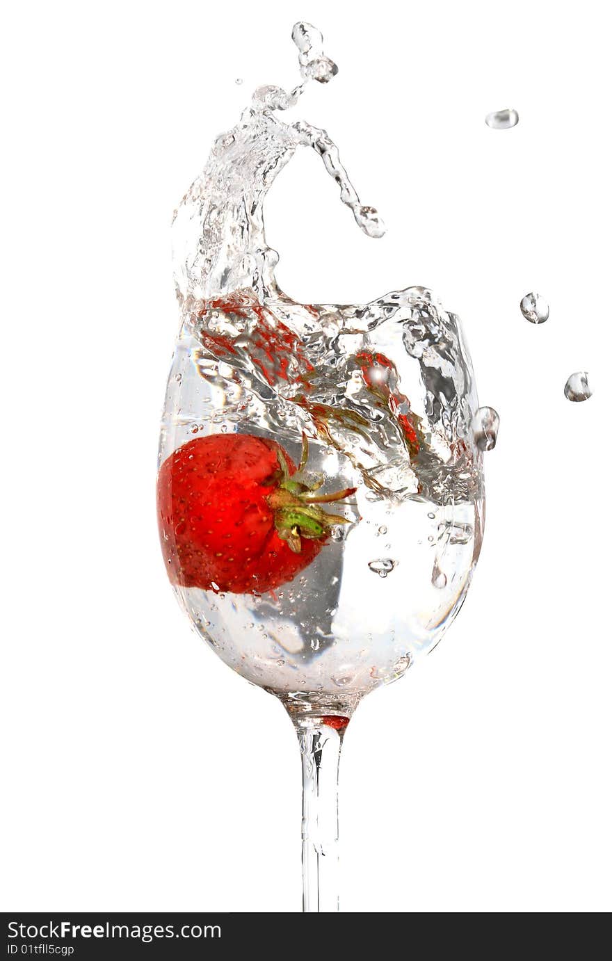 Strawberry inside goblet with splashing watery. Isolated with clipping path. Strawberry inside goblet with splashing watery. Isolated with clipping path