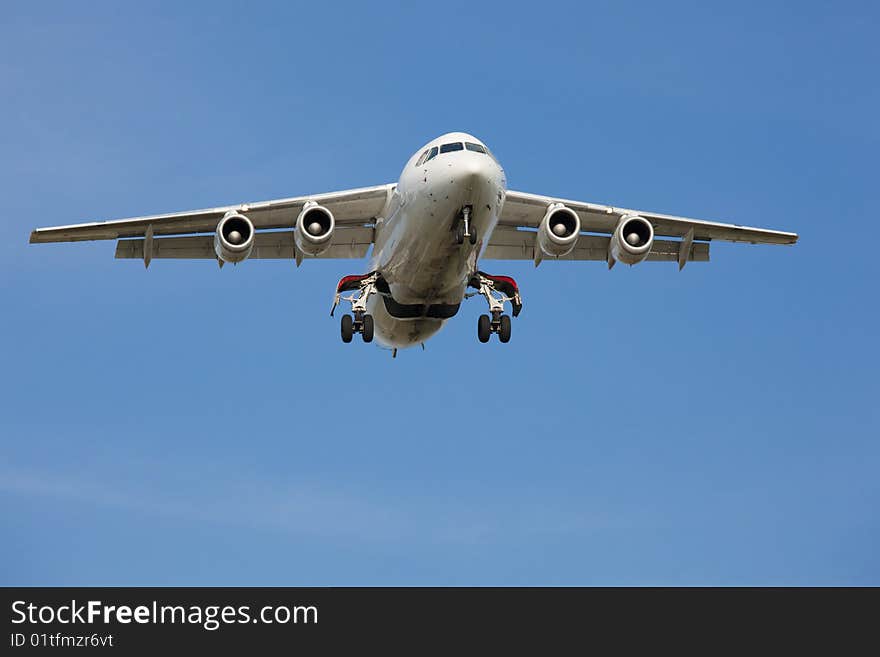 Plane approaching for landing front view. Plane approaching for landing front view