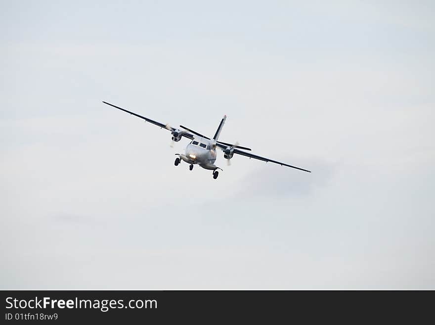 Plane approaching for landing front view. Plane approaching for landing front view