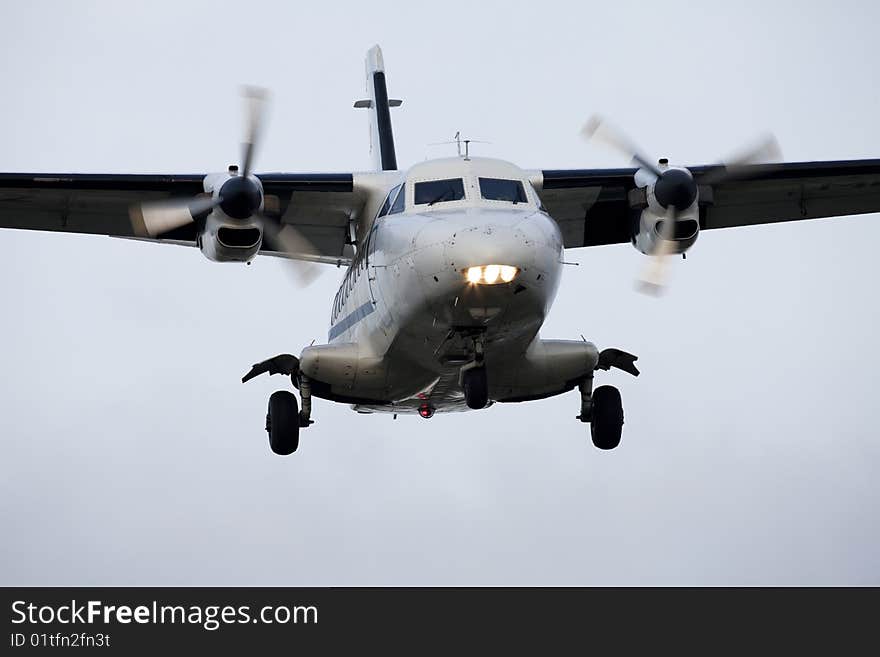 Plane approaching for landing front view. Plane approaching for landing front view