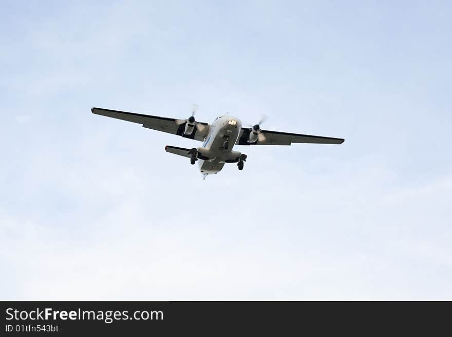 Plane approaching for landing in the sky. Plane approaching for landing in the sky