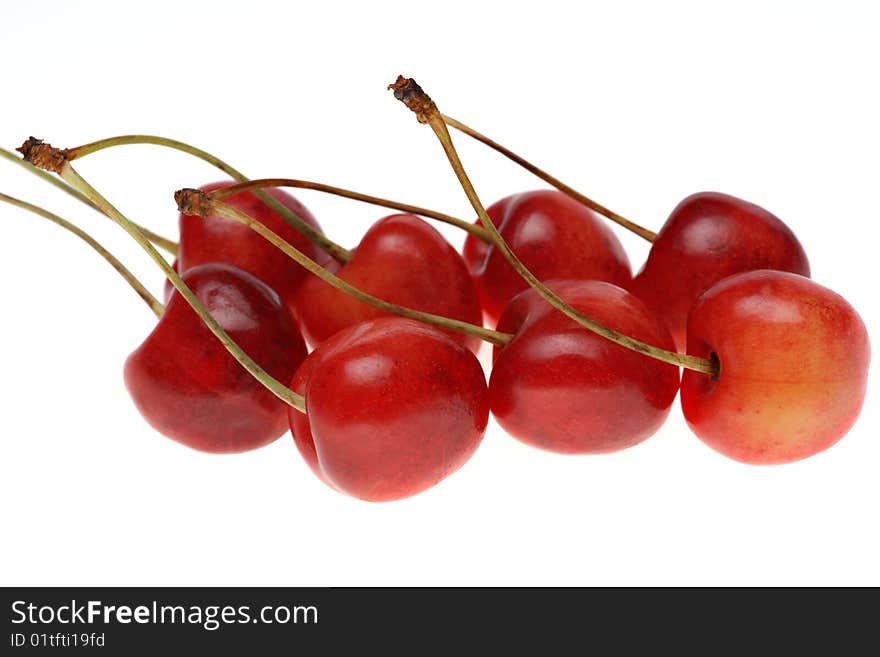 Red sweet cherry on a white background