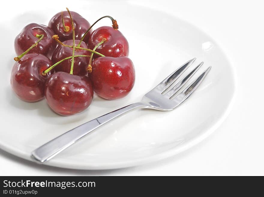 Fresh Cherry desert on white color plate. Fresh Cherry desert on white color plate