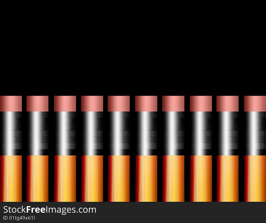 Group of pencils over black background. Illustration