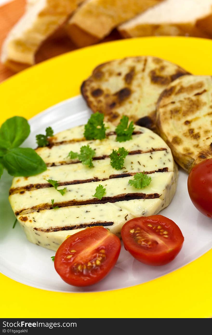 Baked cheese with boiled eggplant