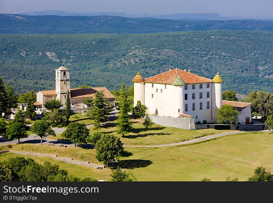 Church and chateau in Aiguines, Var Departement, Provence, France