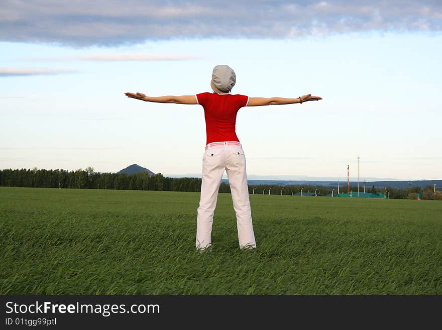 The women enjoys a landscape. The women enjoys a landscape