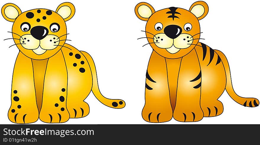 Illustration of panther and tiger cartoon