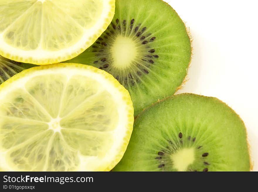 Ripe lemon and sweet kiwi. Ripe lemon and sweet kiwi