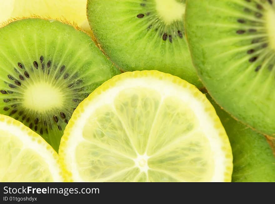 Fruit background of lemon and kiwi