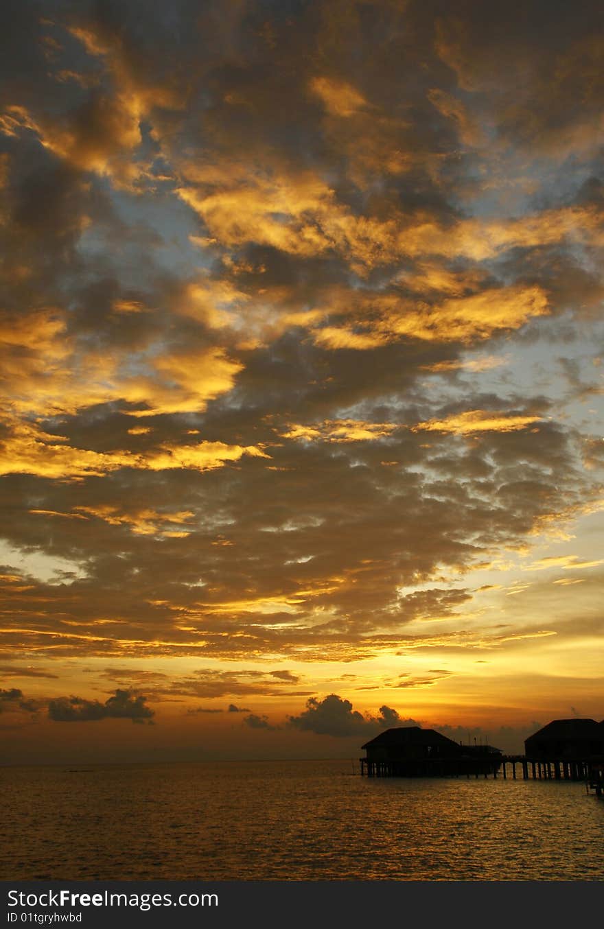 Sunset with clouds on the Maldives. Sunset with clouds on the Maldives