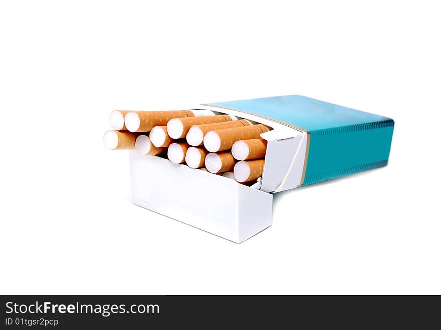 Pack of cigarettes on white background. Pack of cigarettes on white background