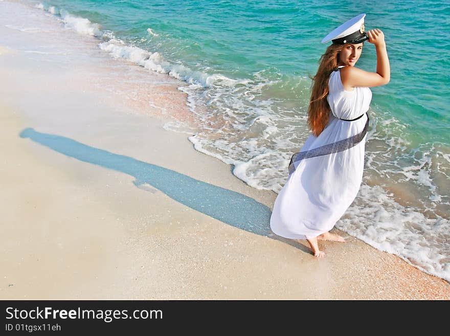 Girl on sea background