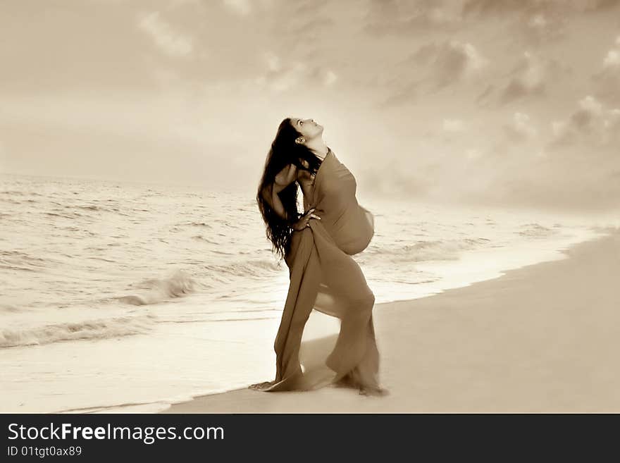 Girl On Sea Background