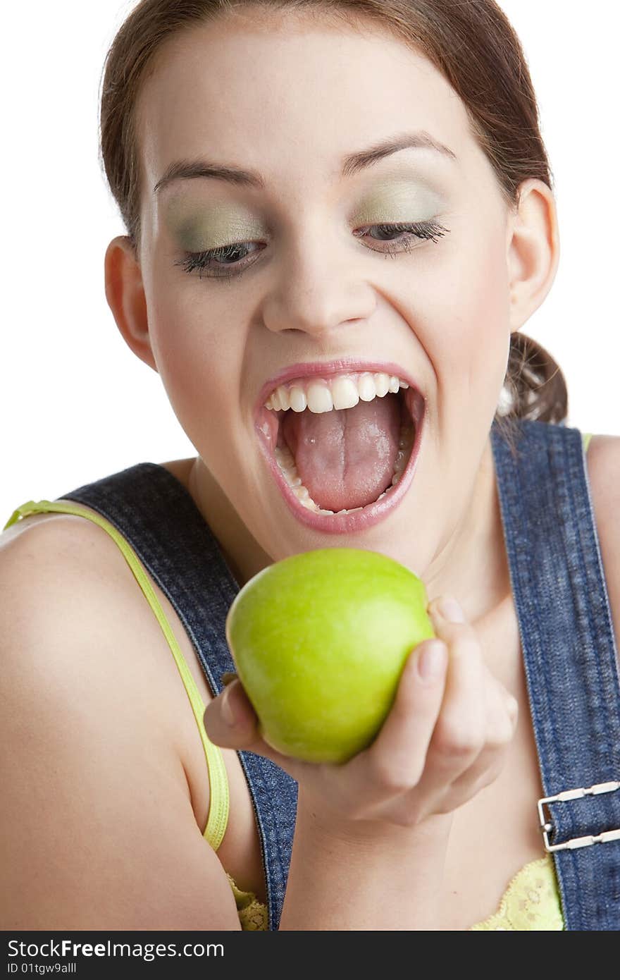 Portrait of woman with green apple