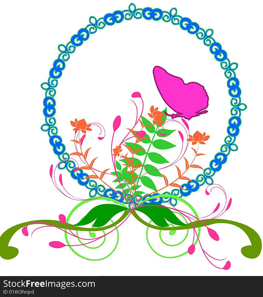 Decorative oval border with flowers and leaf. Decorative oval border with flowers and leaf