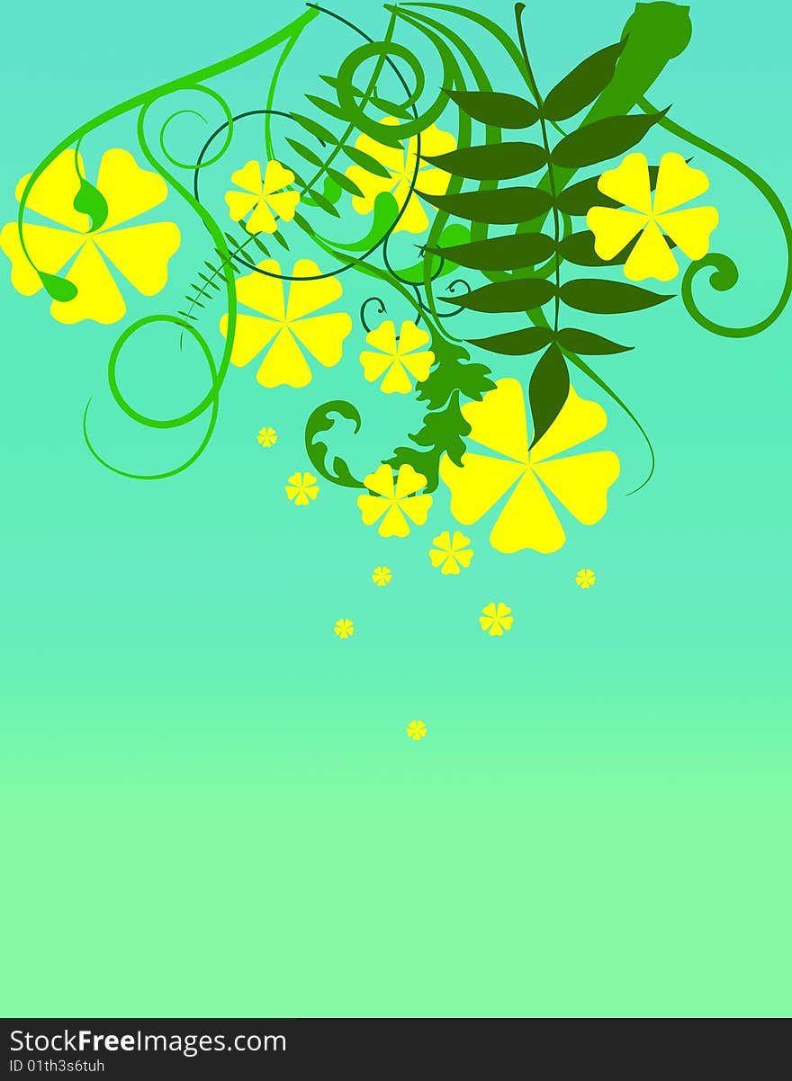 Floral yellow flowers and green background. Floral yellow flowers and green background