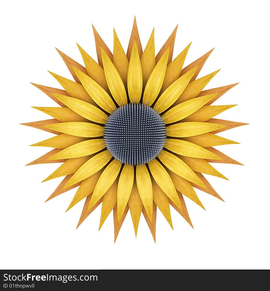 Abstract 3d render of a sunflower which brushed textures. Abstract 3d render of a sunflower which brushed textures