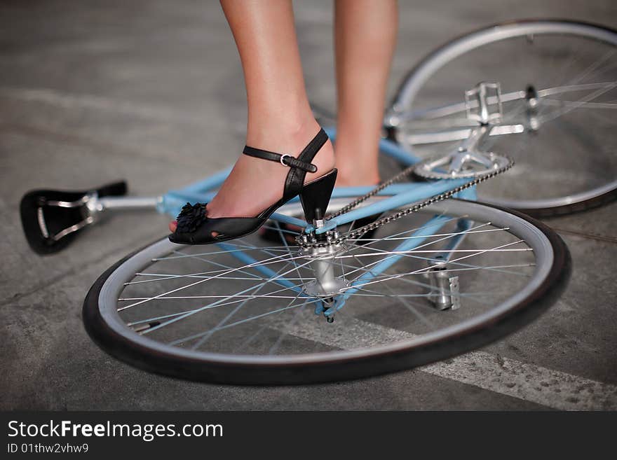 A girl and fixed gear bicycle. A girl and fixed gear bicycle