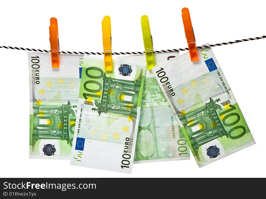 Euro banknotes on a rope