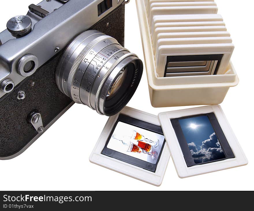 Photo of old camera isolated object on a white background. Photo of old camera isolated object on a white background