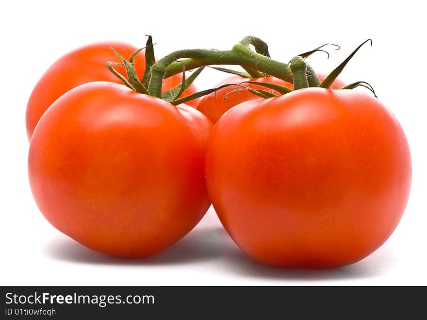 Fresh tomatoes. Macro studio isolated on white.