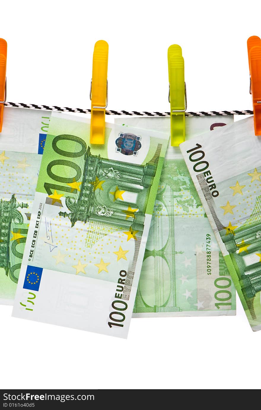 Euro Banknotes On A Rope