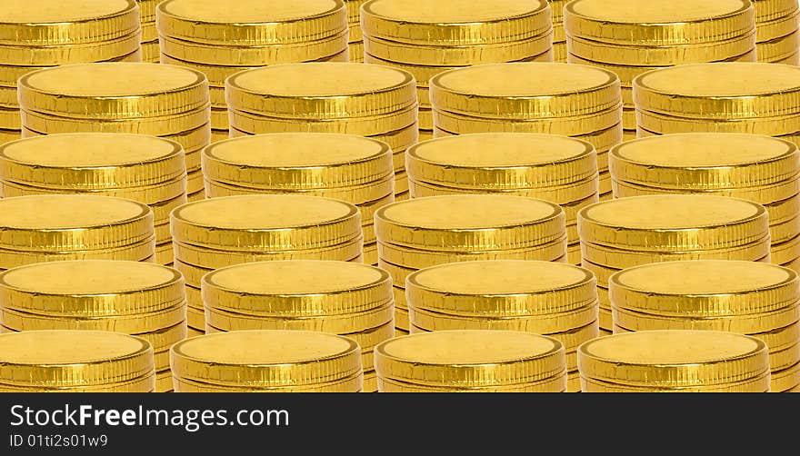 An image of golden coins towers background. An image of golden coins towers background