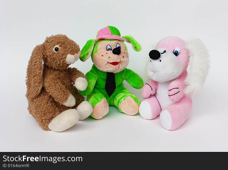 Three little friends, child toys of plush. Three little friends, child toys of plush