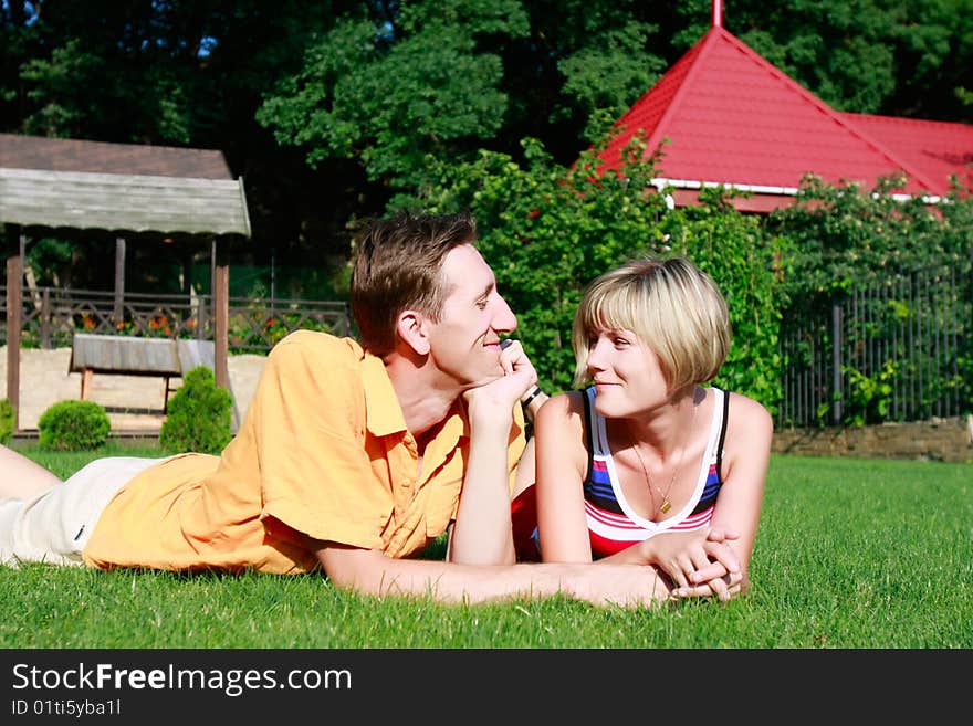 Young couple on grass