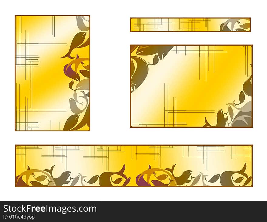 A set of a different cards and banners with a decorative background floral design. A set of a different cards and banners with a decorative background floral design