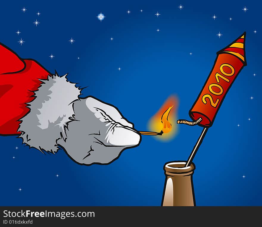 Santa Claus strike a New Year's rocket. Santa Claus strike a New Year's rocket