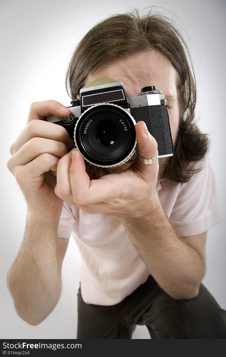 Photographer with an old film camera