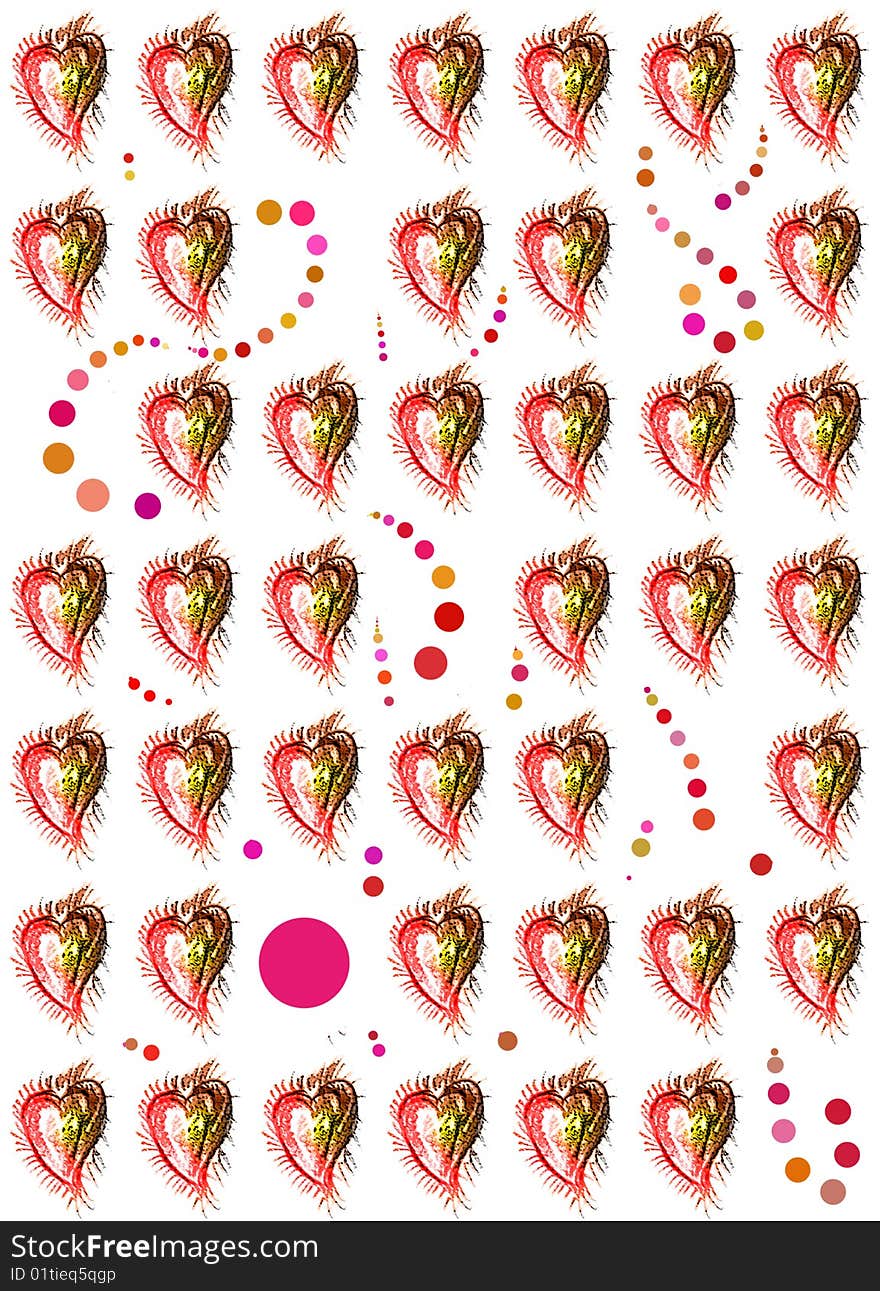 Seamless Hearts Pattern, with circles