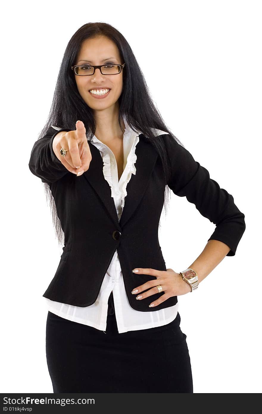 Business Woman Pointing To You With Both Hands