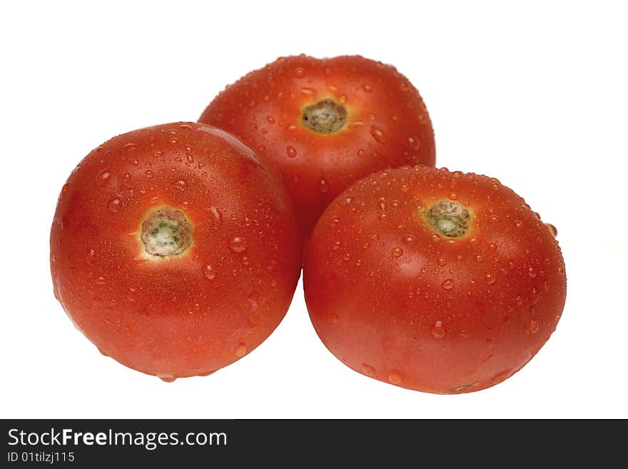 Red tomatoes on a white background