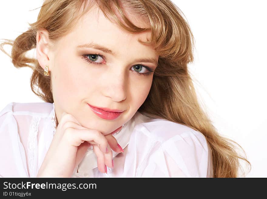 Smiling teenage girl with long blond hair