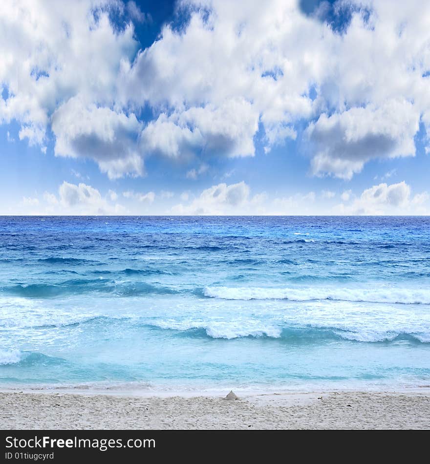 Azur sea with cloudy blue sky in tropical beach