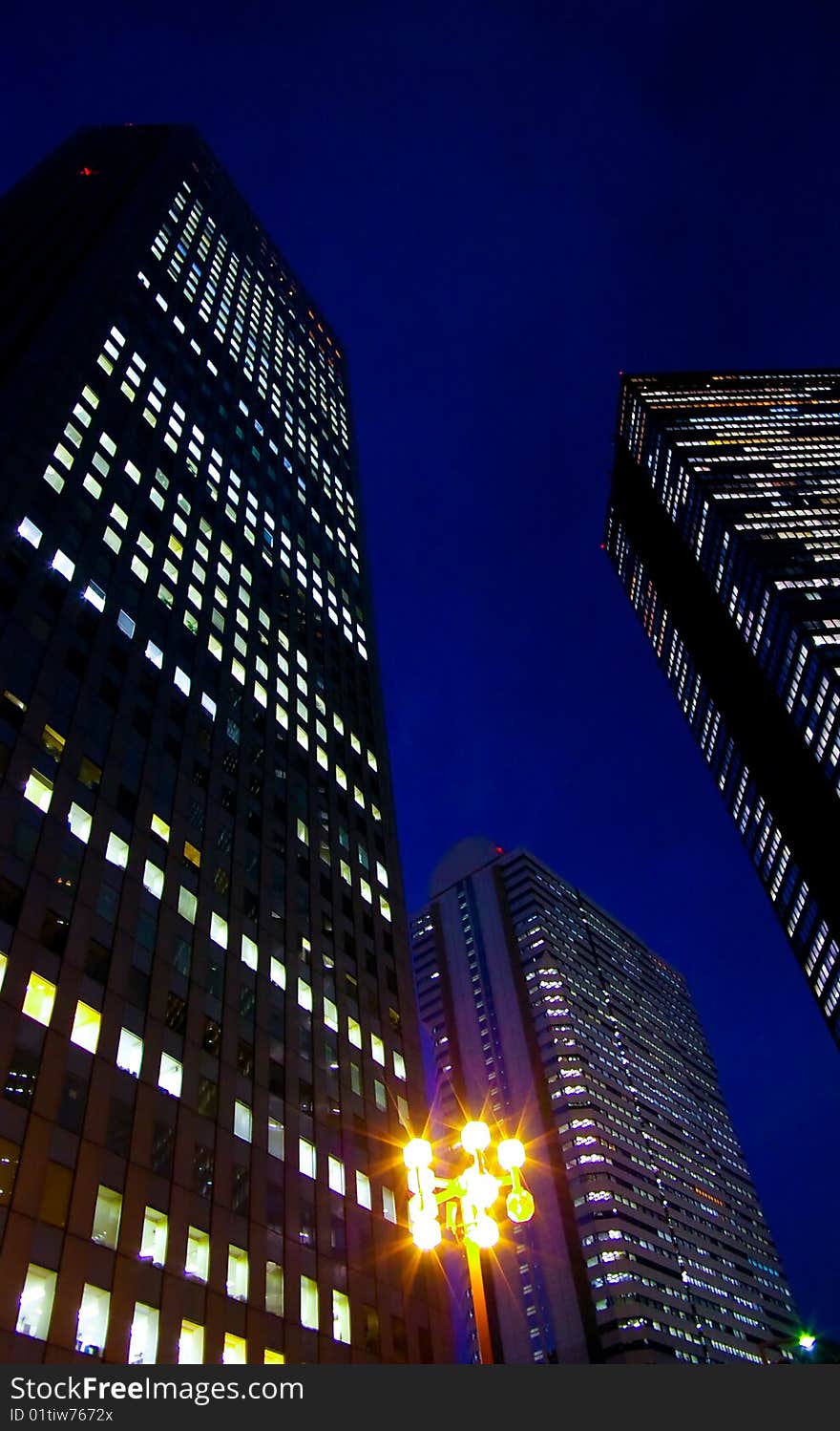 Buildings in the night city of Tokyo