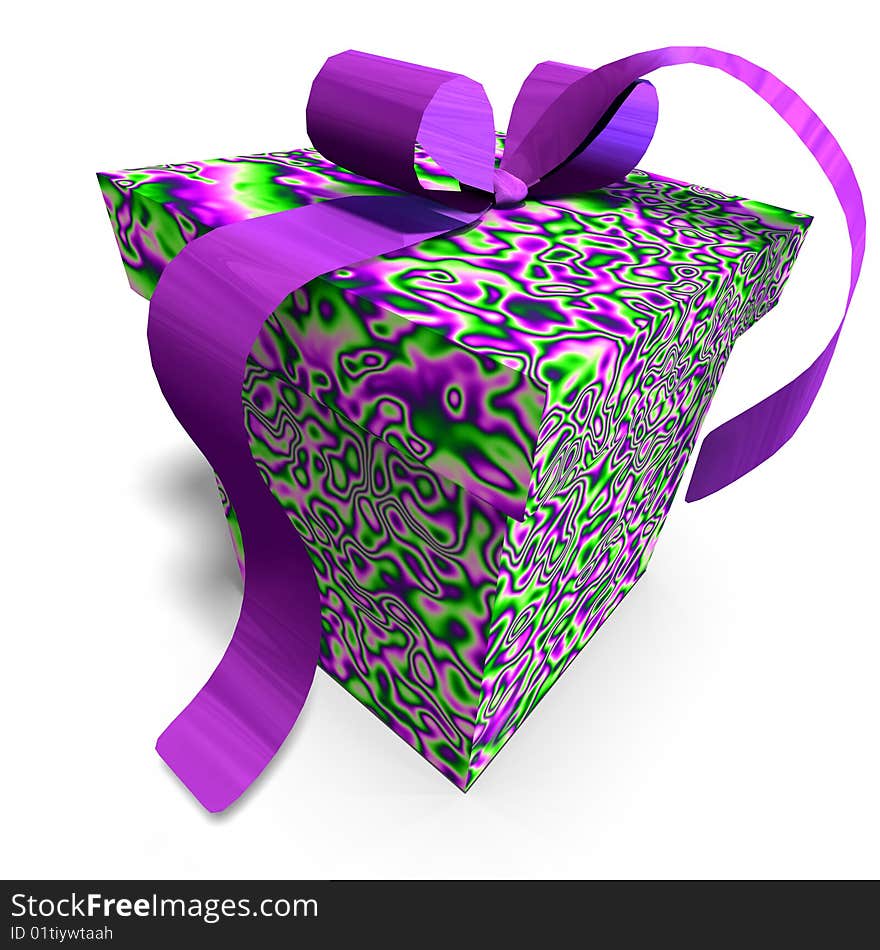 A colorful giftbox with a bow. 3D render with clipping path and shadow over white